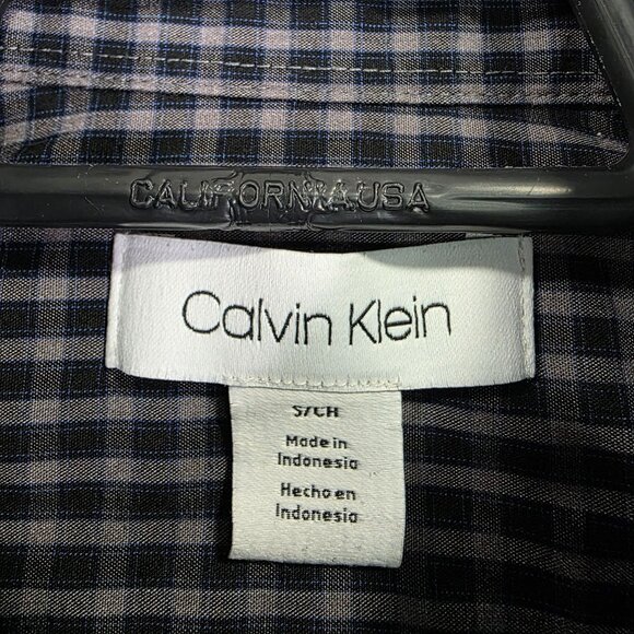 Mens Calvin Klein Navy & Gray Plaid Shirt Long Sleeve Button Down Size S - Picture 3 of 8